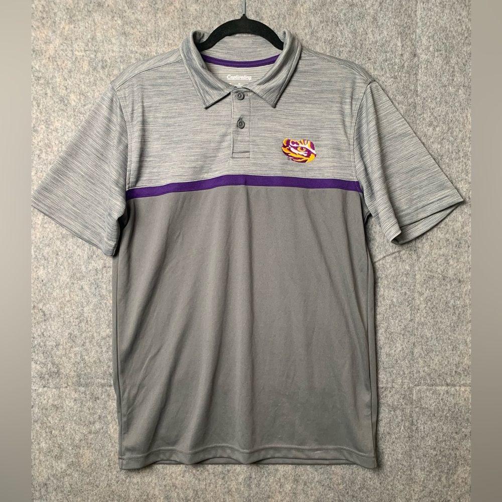 Captivating Men Size Medium LSU Gray‎ Short Sleeve Polo Shirt